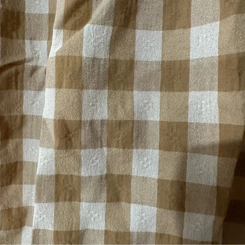 Umgee Gingham Beige & White Fall 3/4 Sleeve Tie Back A-Line Dress Size M NWT - Picture 9 of 13
